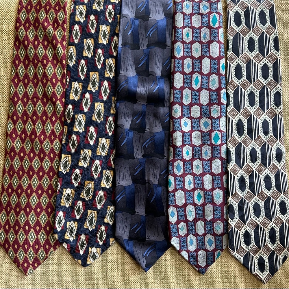 Vintage Modern Print Designer Ties, Lot of 5 ties